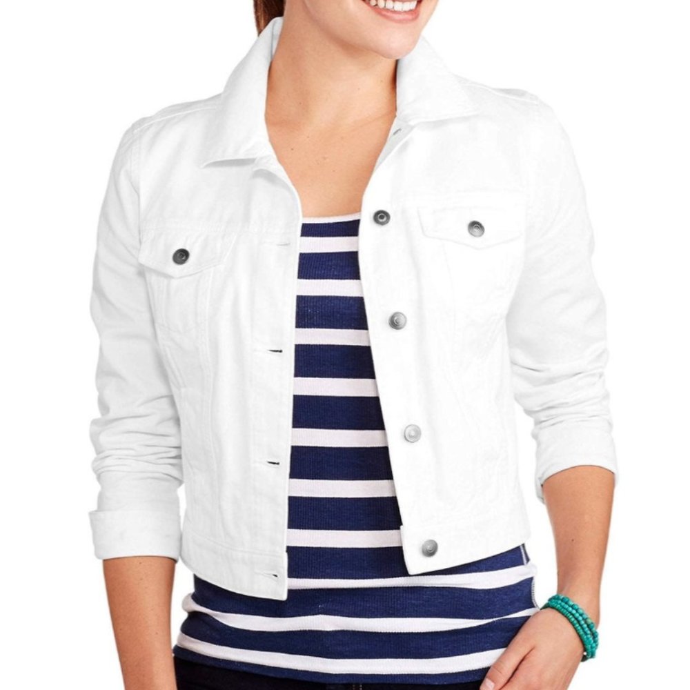 Faded Glory XL 16-18  Cropped White Denim Jacket